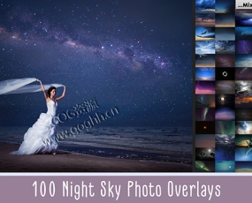 PNG免抠素材 100张夜空星空月亮照片叠加层冲光溶图PS后期素材100 Night Sky Overlays