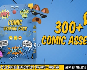 AE模板+PR预设-300组卡通漫画表情装饰对话框气泡动画元素V3