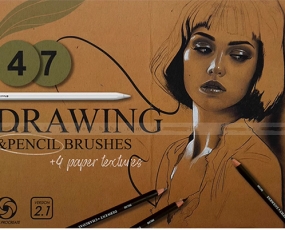 Procreate笔刷 47支石墨木炭铅笔纹理炭笔噪点勾线边起稿绘图画笔