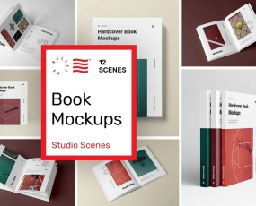 PSD样机 12款画册书籍宣传册VI效果图展示PS智能对象贴图模板设计