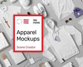 PSD贴图样机 190款配饰背包鞋子服装品牌VI设计T恤卫衣包装盒展示