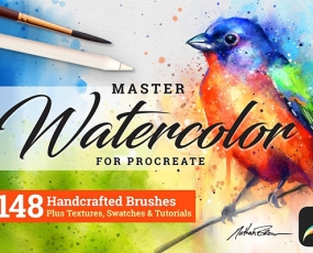 Procreate笔刷148支逼真水彩颜料晕染水彩纸张底纹理背景IPAD画笔